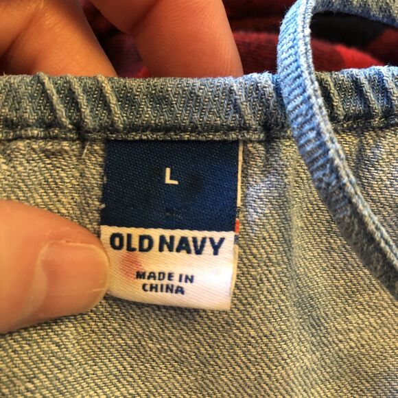 OOAK Upcycled Old Navy Denim Cami Tank Adjustable Straps Handmade Large Texts - Picture 7 of 9